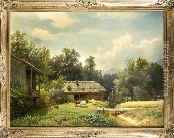 Bauerngehoft In Sommerlandschaft Oil Painting - Hermann Pohle the Elder