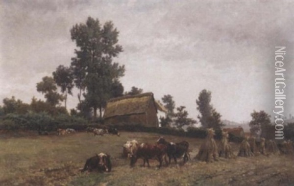 Cows In A Summer Meadow Oil Painting - Paul Joseph Constantin Gabriel