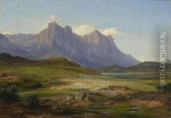 Gebirgslandschaft. Oil Painting - Friedrich Metz