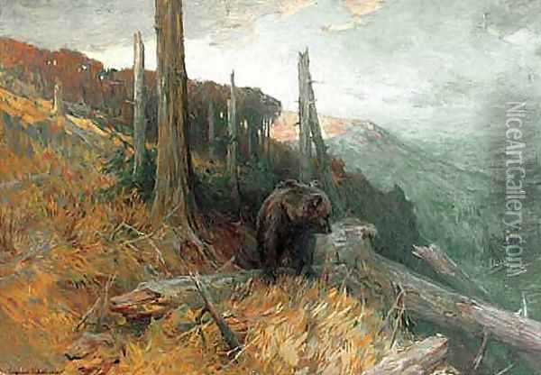 Bear's Cub Oil Painting - Sigismund Ajdukiewicz