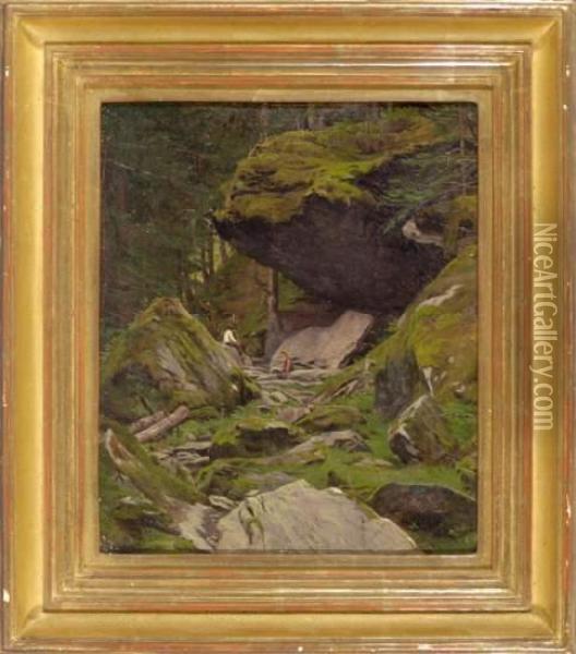 Zwei Knaben Im Felsigen Waldinneren Bei Dornauberg In Tirol Oil Painting - Otto Struttzel