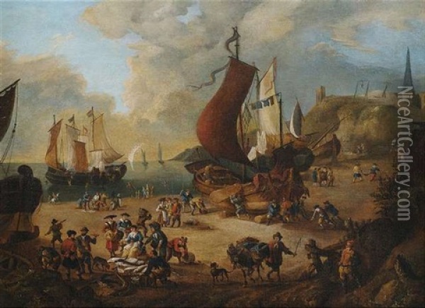 Reges Treiben An Einem Hafen Oil Painting - Pieter Casteels the Younger