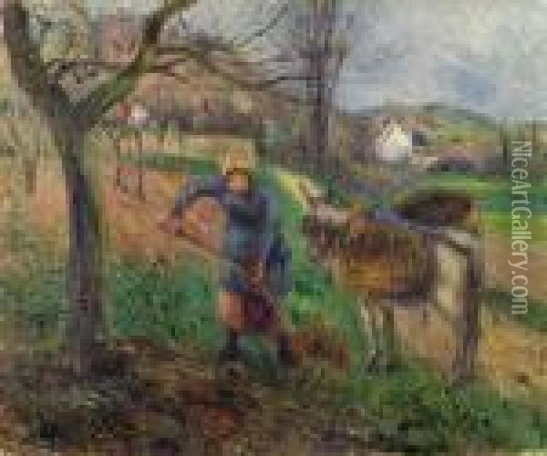Paysanne Avec Un Ane, Pontoise Oil Painting - Camille Pissarro