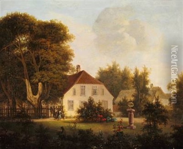 In The Back Garden Of Ermelundshuset Near The Deer Garden North Of Copenhagen Oil Painting - Christian August Lorentzen