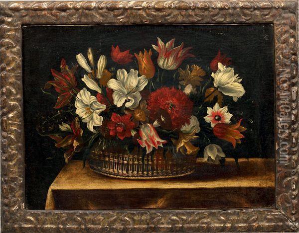Bouquet De Fleurs Dans Une Corbeille D'osier Oil Painting - Jacques Linard