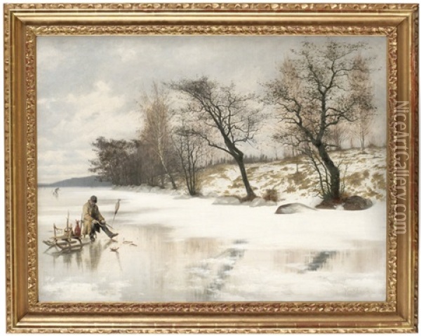 Vinterfiske Oil Painting - Knut Ekwall