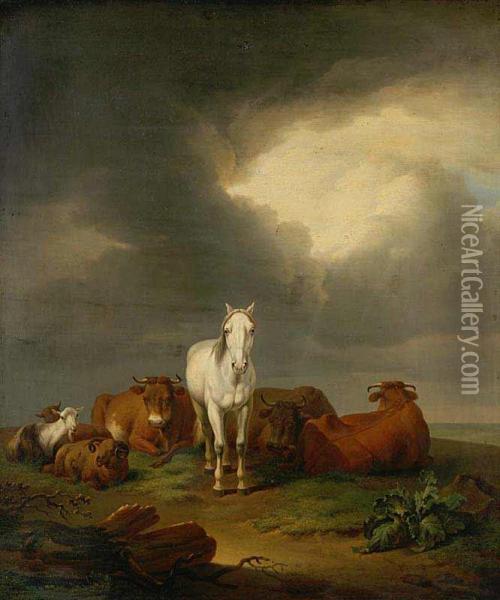 A White Horse Oil Painting - Alexander Johann Dallinger Von Dalling