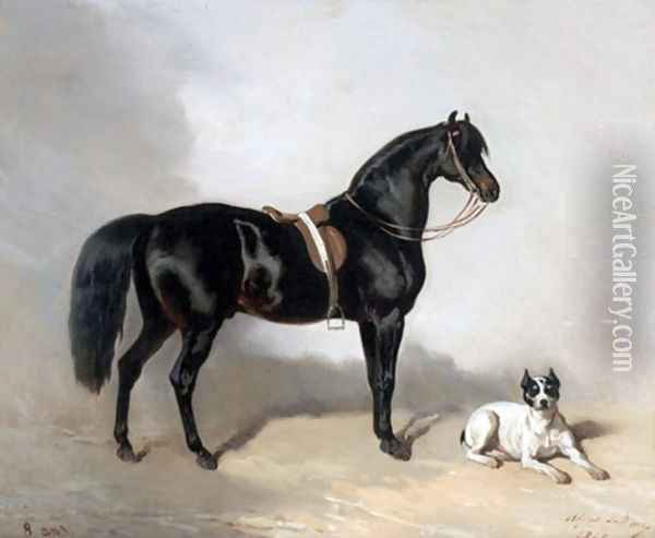 An Arabic horse and bulldogue Oil Painting - Alfred Dedreux