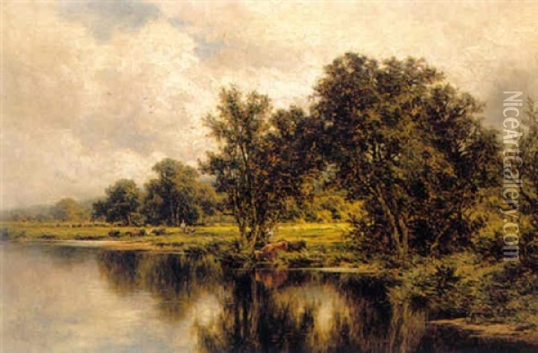 The River Mole, Dorking, Surrey Oil Painting - Henry H. Parker