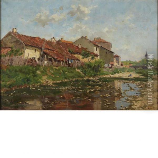 Along The River's Edge Oil Painting - Albert Depre