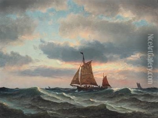 Fishing Boats In The North Sea Oil Painting - Carl Ludwig Bille