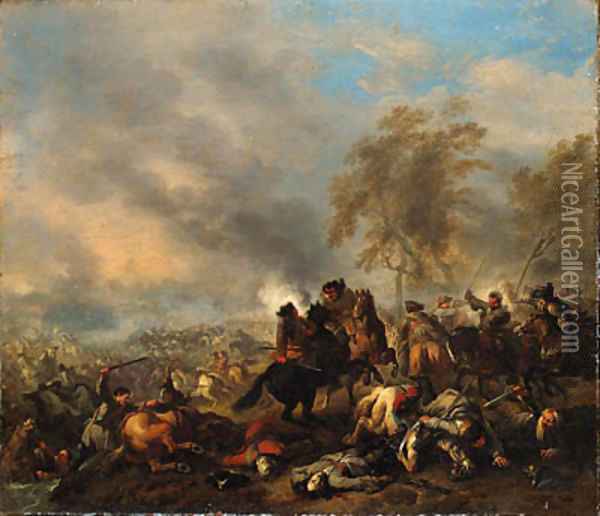 A cavalry engagement near a town Oil Painting - or Huchtenburgh, Jan van Huchtenberg