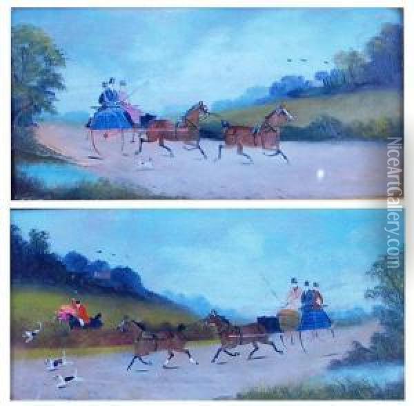 Pair Of Coaching Scenes Oil Painting - Philip H. Rideout