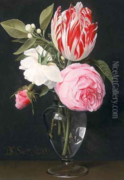Flowers in a glass vase Oil Painting - Daniel Seghers
