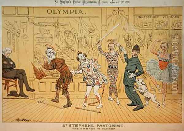 St Stephens Pantomime from St Stephens Review Presentation Cartoon 1 January 1887 Oil Painting - Tom Merry