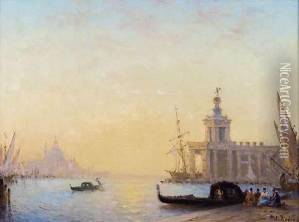 Vue De Venise Au Crepuscule Oil Painting - Amedee Rosier