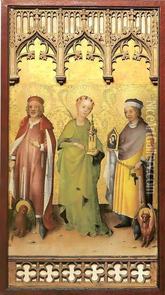 Sts Mark, Barbara and Luke 1445-50 Oil Painting - Stefan Lochner