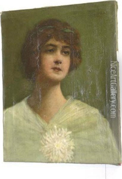 Dame Mit Herbstrosen. Oil Painting - Clementine Helene Dufau