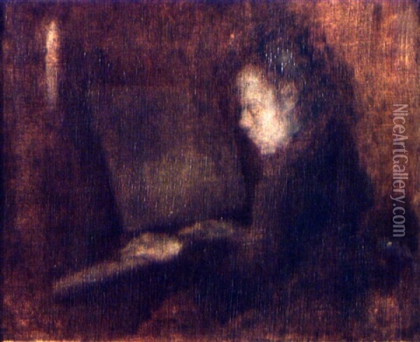 La Lecon De Piano Oil Painting - Eugene Carriere