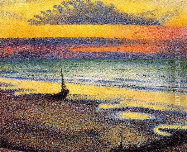 Sunset On The Beach Oil Painting - Georges Lemmen