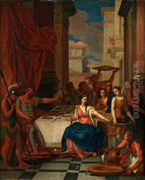 Salome Med Johannes Doparens Huvud Infor Herodes Oil Painting - Gerard de Lairesse