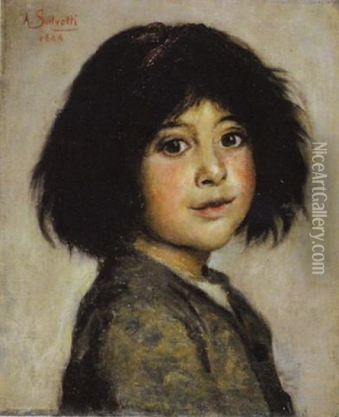 Portrait De Fillette Oil Painting - Antonio Salvetti
