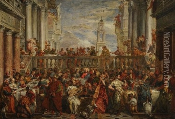 Les Noces De Cana (after Paul Veronese) Oil Painting - Adolphe Felix Cals