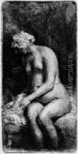 Nackte Frau Im Freien, Mit Den Fussen Im Wasser Oil Painting - Rembrandt Van Rijn