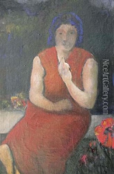 Femme En Robe Rouge Oil Painting - Adolphe Peterelle