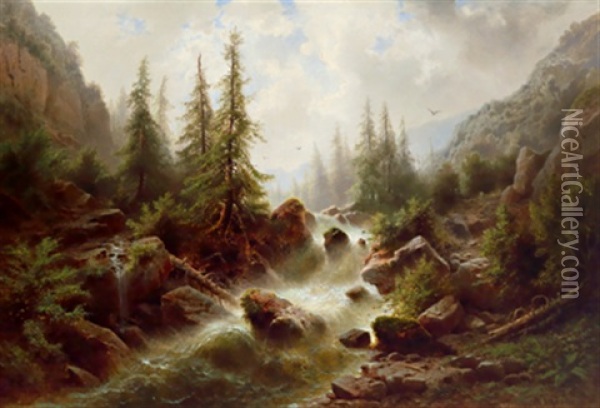 Wildbach In Den Hochalpen (berner Oberland) Oil Painting - Albert Rieger