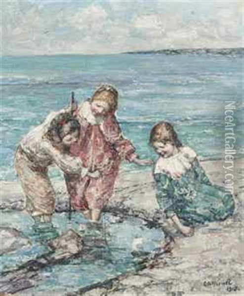 Children On The Beach Oil Painting - Edward Atkinson Hornel