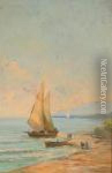 Marina Con Barca Oil Painting - Cesare Gheduzzi