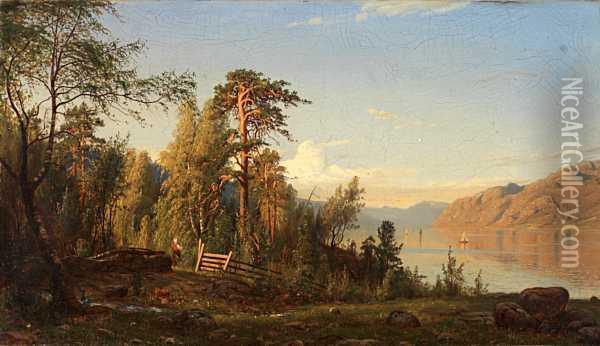 Fjordparti Oil Painting - Amaldus Clarin Nielsen