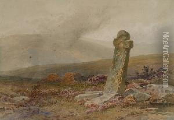 Stone Cross At Chagford, Dartmoor Oil Painting - Harry John Johnson