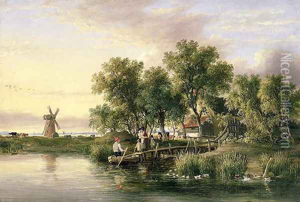 A Sunlit Norfolk River landscape Oil Painting - James Stark