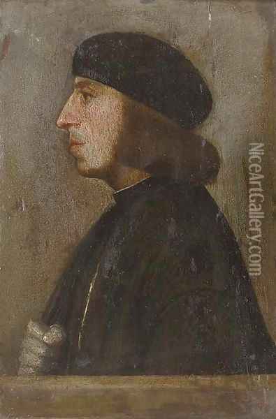 Portrait of a gentleman, bust-length, in profile Oil Painting - Hans Holbein the Younger