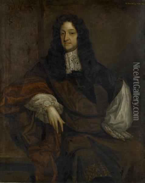 Portrait Of Sir Edward Dering, Three-quarter-length, In A Purple Mantle And A White Chemise Oil Painting - John Greenhill