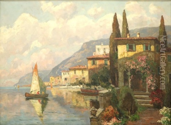 Sailboat On Lake Garda Oil Painting - Rudolf Weber