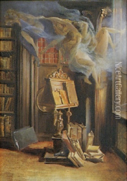 La Biblioteca Della Villa Di Mombello Con Le Muse Oil Painting - Juan Falco Trivulzio