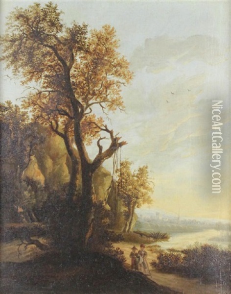 Dutch Landscape With Two Figures Oil Painting - Daniel Vosmaer