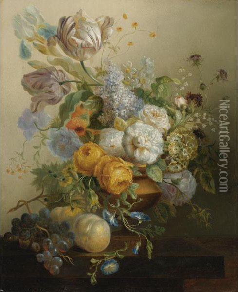 Still Life Of Flowers And Fruit Oil Painting - Jan Frans Eliaerts