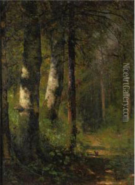 Squirrels In The Woods Oil Painting - Thomas Hill