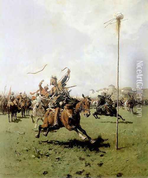 Lisowczycy (Strzelanie z luku) Oil Painting - Josef von Brandt