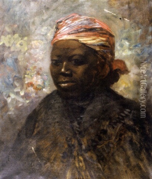 Jeune Africaine Au Turban Oil Painting - Alexis Mossa