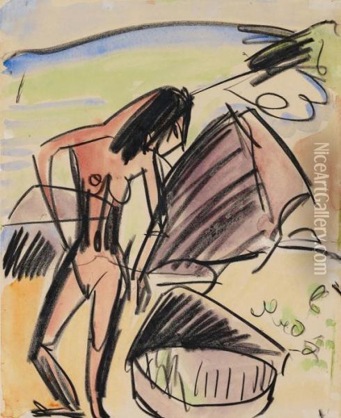 Weiblicher Akt Am Strandvon Fehmarn Oil Painting - Ernst Ludwig Kirchner