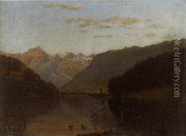 Abendliche Partie Am Vierwaldstattersee Oil Painting - Ernst Hodel the Elder