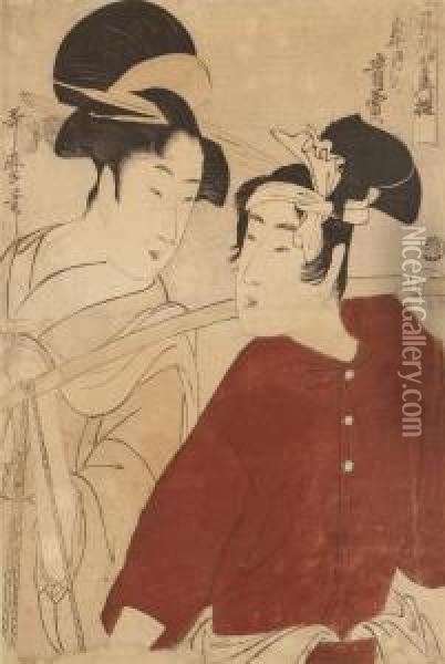 Satsuki No Sakanauri [the Fish Seller] Oil Painting - Kitagawa Utamaro