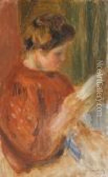 Femme En Rouge Lisant Oil Painting - Pierre Auguste Renoir