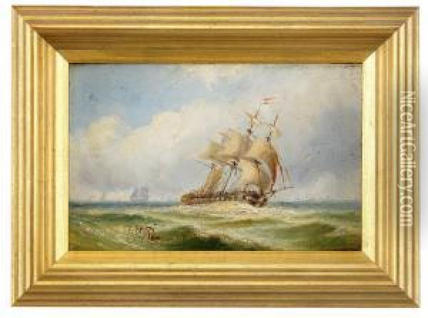 Brittisk Tremastad Fullriggare Oil Painting - Charles John de Lacy