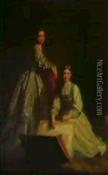 Rosalind And Kate, Daughters Of Lord And Lady Stanley Of    Alderley Oil Painting - Lowes Cato Dickinson